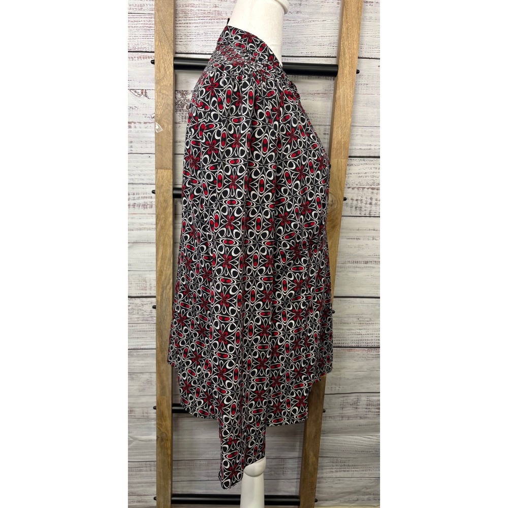East 5th Womens XL Red Black White Geometric Floral Button Down Blouse - Picture 10 of 11